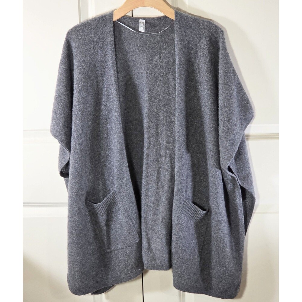 Nordstrom Women Gray Cashmere Poncho Cardigan Open Front Oversized Pockets - Picture 2 of 12